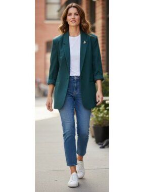Vintage BARRIE STEPHENS Green Blazer Jacket Ladies Size 14 Butterfly Brooch